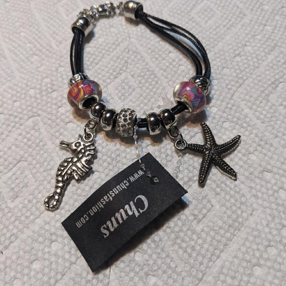 NEW CHUNS PANDORA LIKE BRACELET - SEAHORSE & STARFISH
